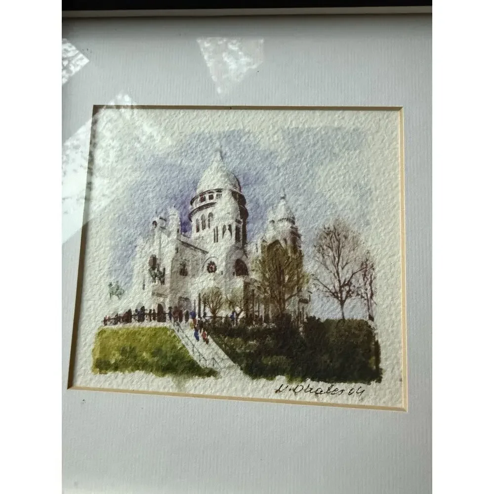 Pottery Barn Watercolor Print Wall Hanging Framed Matted 9x9 Minimalist Cottage